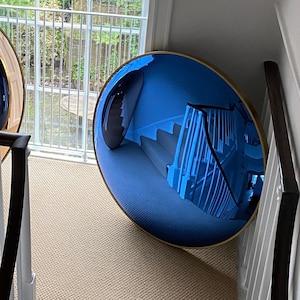 The Convex Mirror Company - Portofino blue 100 cm glass convex wall mirror.