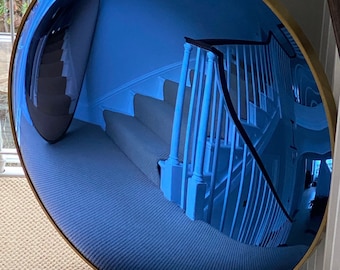 Portofino Blue Convex Wall Mirror - 100cm Glass with Gold Frame