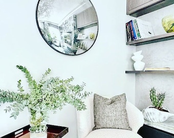 Ferrara Convex Mirror 80cm Carbonne Stainless Steel Frame, Architectural Style, Light Enhancing