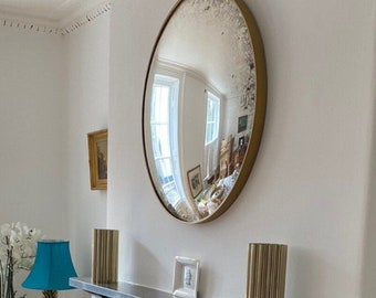 Handmade Antiqued Convex Mirror – Brushed Gold Frame, 100cm