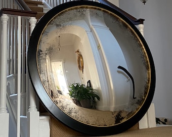 Ferrara Nero Convex Wall Mirror: Large Antiqued Glass (44"/112cm)
