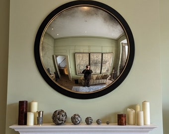 Ferrara Nero Convex Wall Mirror: Large Antiqued Glass (44"/112cm)
