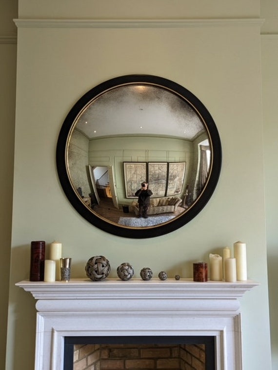 Ferrara Nero Convex Wall Mirror: Large Antiqued Glass (44"/112cm)