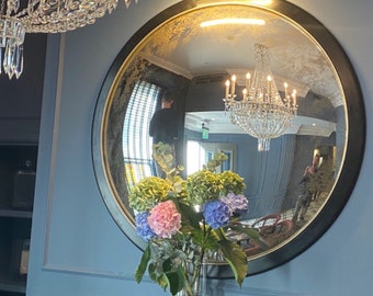 Ferrara Nero Convex Wall Mirror: Large Antiqued Glass, 132 cms/52" inch