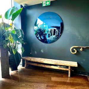 Blue Glass Convex Wall Mirror - 47&quot; Handmade Portofino Style
