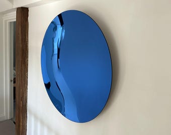 Dark Blue Concave Wall Mirror 100cm – Handmade Curved Glass Mirror – UK Artisan
