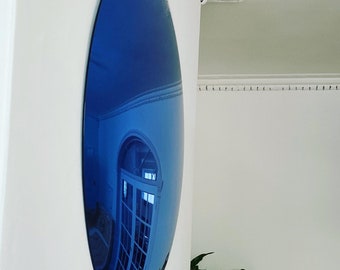 Blue Glass Convex Wall Mirror 47" Handmade Portofino Style Interior Design, Home Decor.