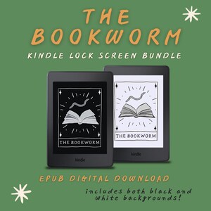 Kindle-vergrendelingsscherm: de boekenwurm, achtergrond voor Kindle, schermbeveiliging digitale download