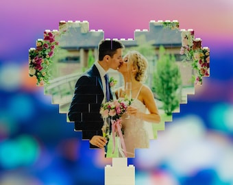 Personalized Lego Brick Photo Print - Heart Anniversary Gift