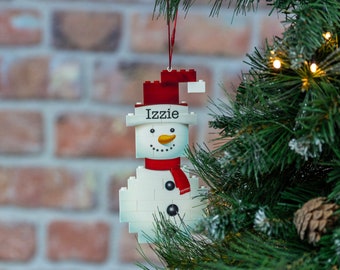 Snowman Xmas Bauble, small building bricks, for Christmas tree