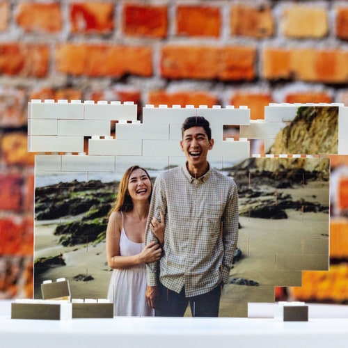 Personalised building brick photo block - horizontal large