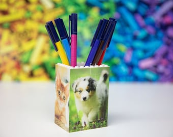 Personalised building bricks pencil pot