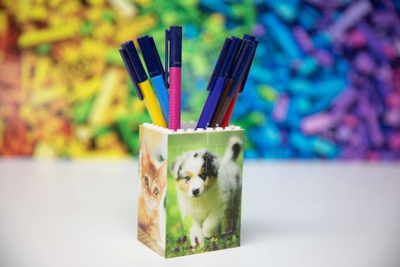 Personalised building bricks pencil pot