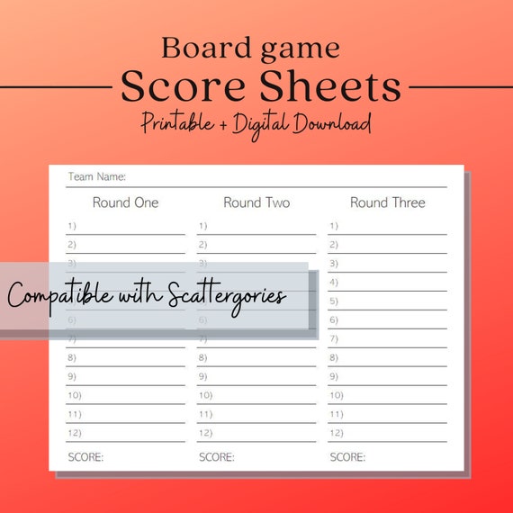 Board Game Score Sheets PRINT HOME Compatible With Etsy