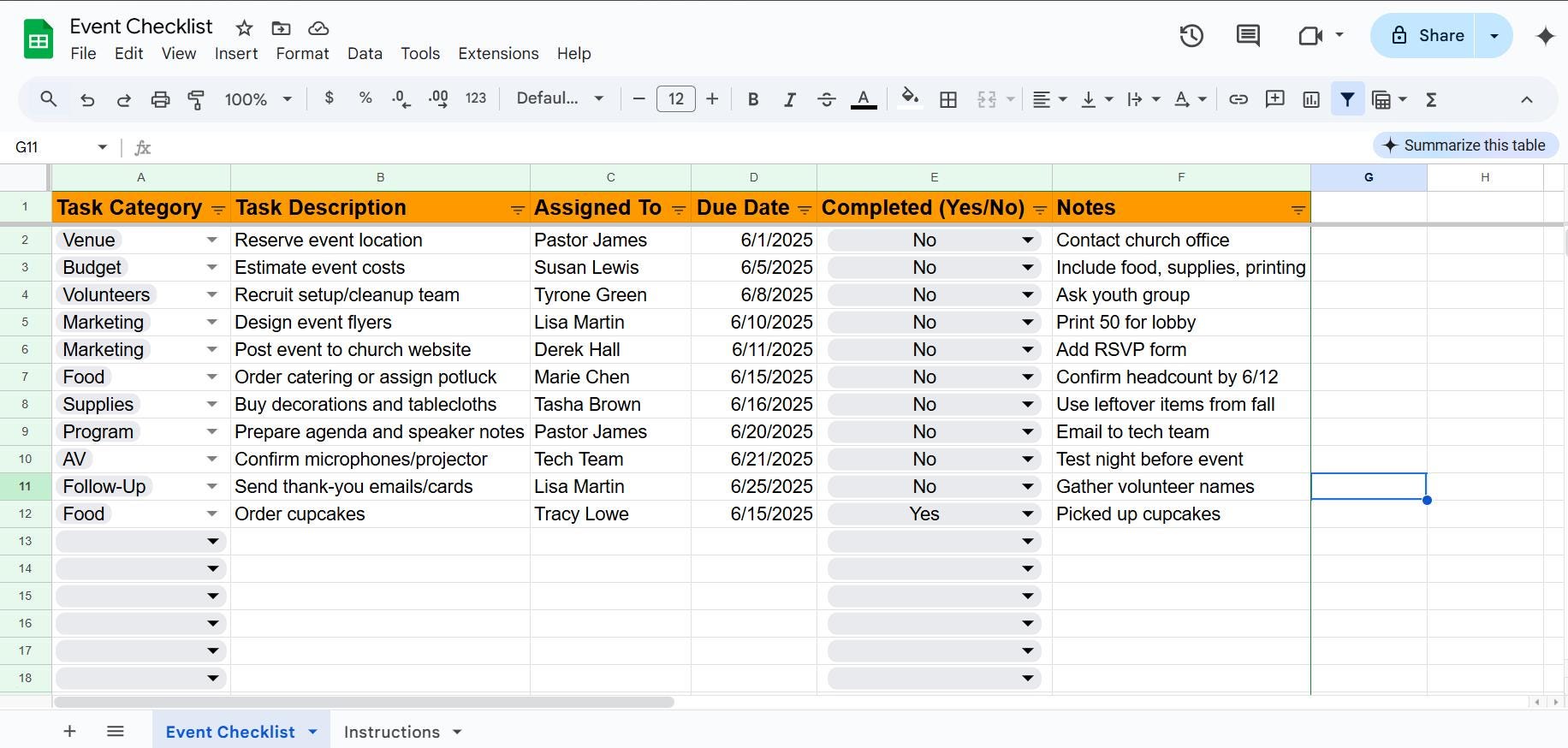 Editable Excel Event Checklist Template – Event Planner To‑do List ...