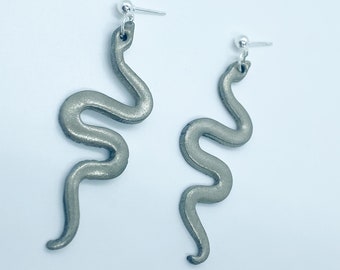 Silver Snake Earrings | POLYMER CLAY EARRINGS | Lightweight | Statement Earrings | Handmade | Geometric