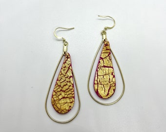 Gold & Magenta Wire Drop Earrings | POLYMER CLAY EARRINGS | Handmade | Geometric | Lightweight | Statement Earrings