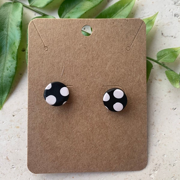 Black and white polkadot studs | POLYMER CLAY EARRINGS | lightweight | handmade | statement earrings|