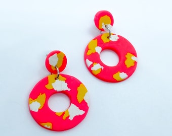Neon Mod Retro Hoops | POLYMER CLAY EARRINGS | geometric |  lightweight | statement earrings | handmade