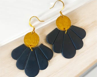 Black and Gold Shell Earrings | POLYMER CLAY EARRINGS | lightweight | handmade | statement earrings