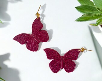Maroon Butterfly Earrings | POLYMER CLAY EARRINGS | handmade | lightweight | statement earrings