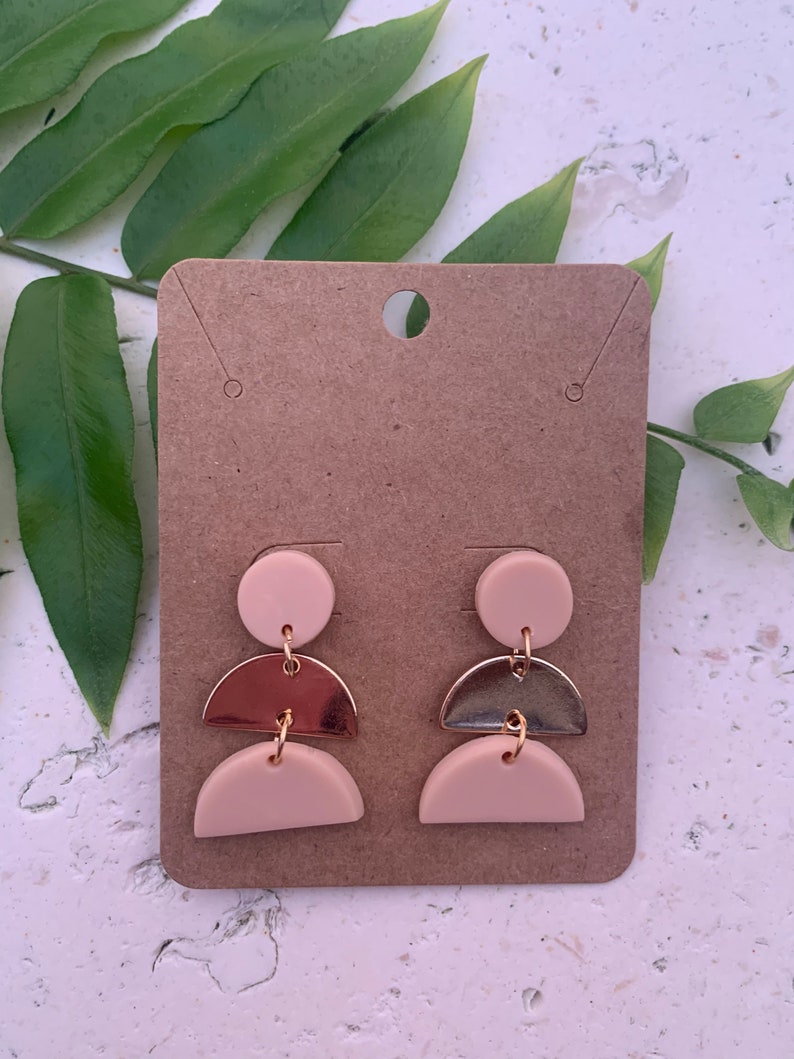 geometric statement earrings lightweight POLYMER CLAY EARRINGS peach colored arch earrings handmade