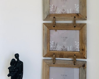 Driftwood style wooden Hanging Photo frames with ropes Landscape & Portrait  4”X6", 5"X7" Nautical Decor New Home Gift Christmas Gift