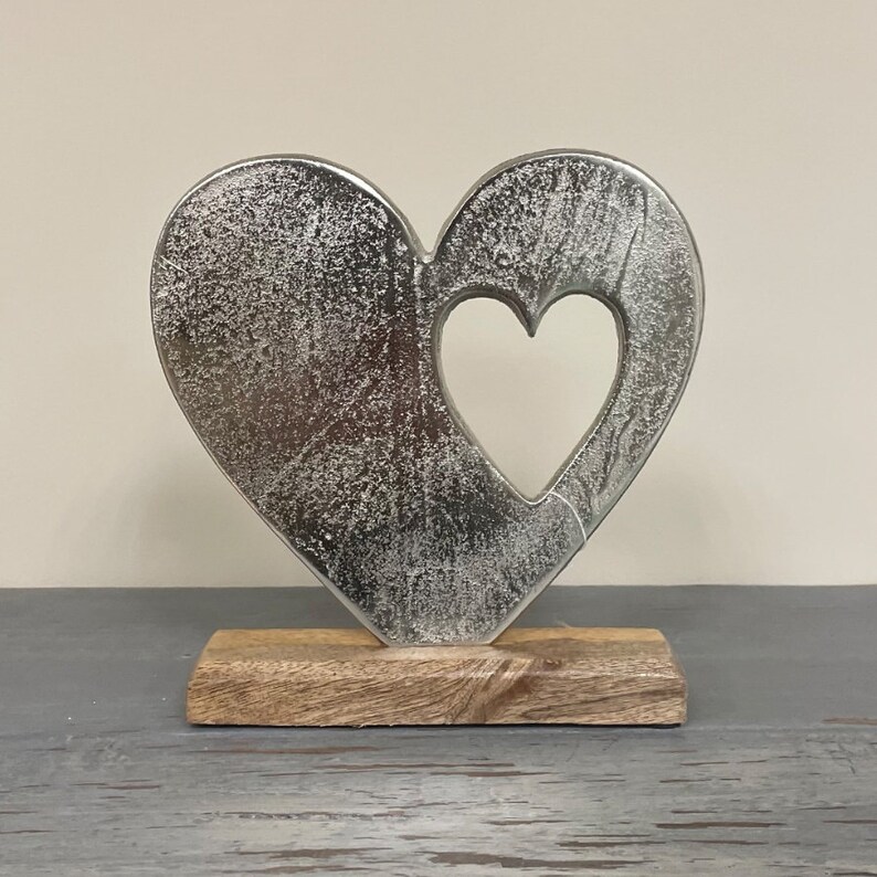 Luxurious Silver Heart Sculpture on a Wooden Base Home Decor Etsy UK