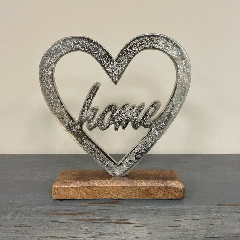 Luxurious Silver Heart Sculpture on a Wooden Base Home Decor Etsy UK