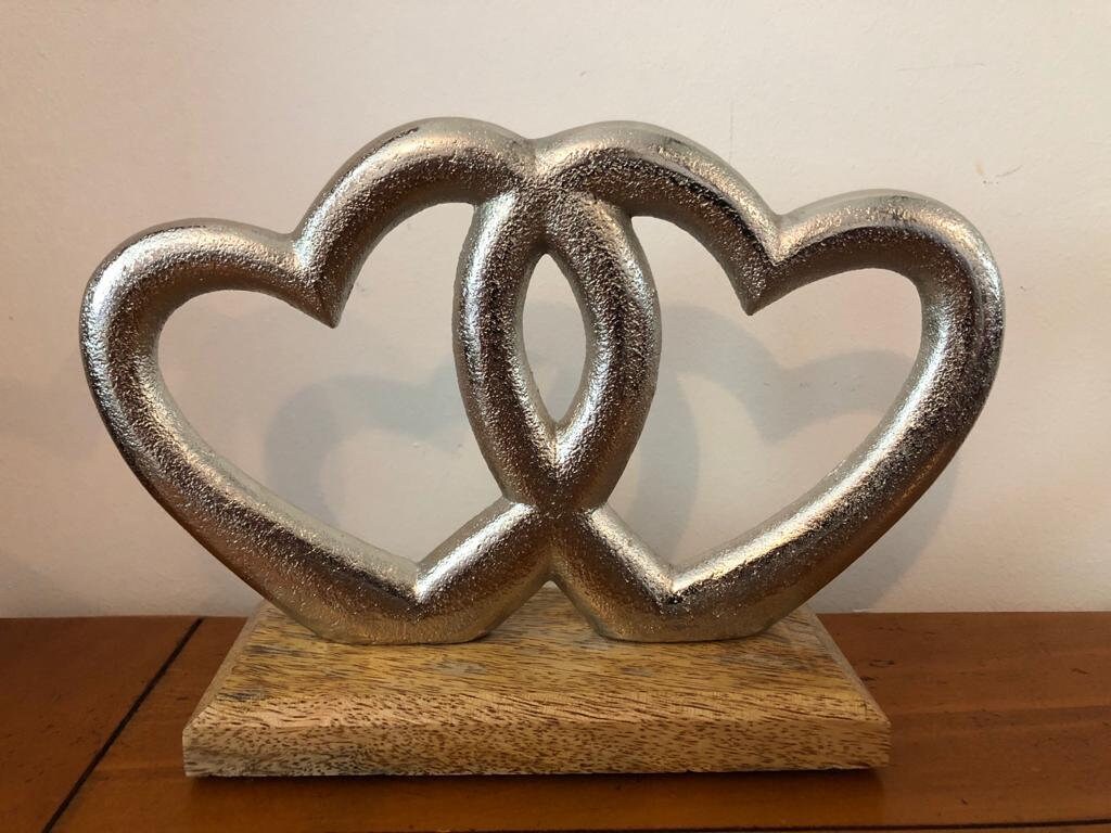 Luxurious Silver Heart sculpture on a Wooden Base Home Decor Etsy