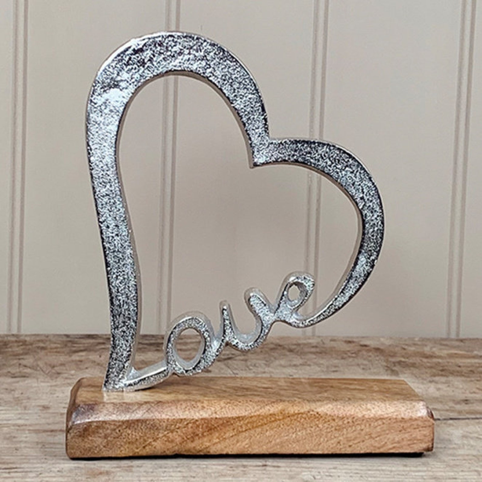 Luxurious Silver Heart Sculpture on a Wooden Base Home Decor Etsy UK