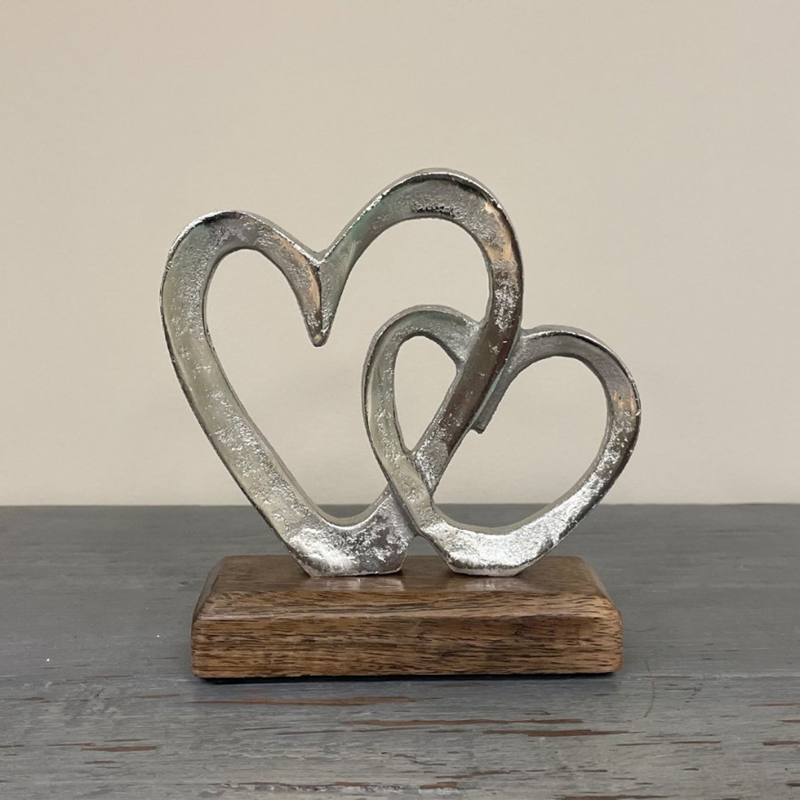 Luxurious Silver Heart Sculpture on a Wooden Base Home Decor Etsy UK