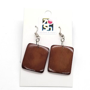 Organic Tagua Nut Earrings Handmade -  Brown Square