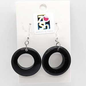 Organic Tagua Nut Earrings Handmade -  Black Round