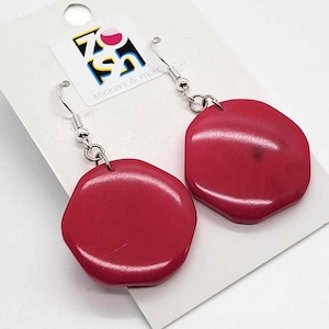 Organic Tagua Nut Earrings Handmade - Magenta Pink