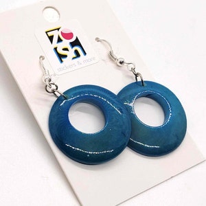 Organic Tagua Nut Earrings Handmade -  Blue Round