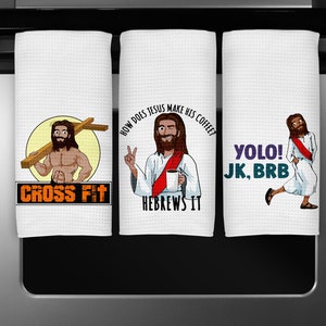Rolig Jesus Hur gör Jesus kaffe Kökshanddukar Våffelhanddukar