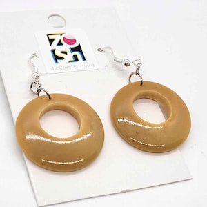 Organic Tagua Nut Earrings Handmade -  Tan Round