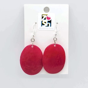 Organic Tagua Nut Earrings Handmade - Magenta