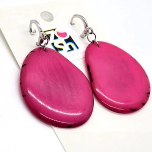 Organic Tagua Nut Earrings Handmade - Hot Pink