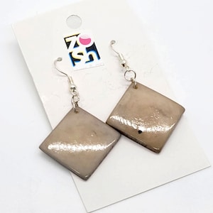 Organic Tagua Nut Earrings Handmade - Light Gray