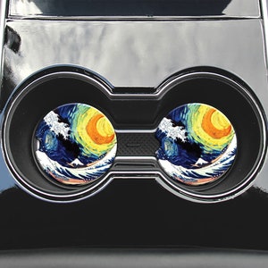 Vang Gogh The Great Wave Car Coasters  | Car Accessories | Car Decor