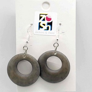 Organic Tagua Nut Earrings Handmade -  Gray Round