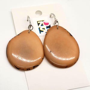 Organic Tagua Nut Earrings Handmade - Tan