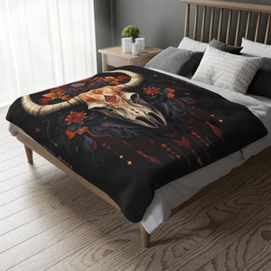 Southwestern Cattle Skull Velveteen Minky Blanket
