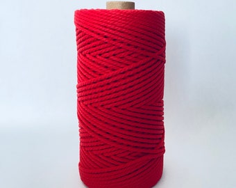 Corde Coton Ciré 3mm Rouge Cerise - 3 Mètres - Fil Pour Bijoux, Artisanat