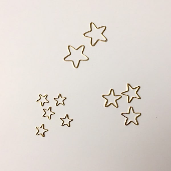 Thin Metal stars, Micromacrame rings, Macrame metal stars - 25mm, 16mm, 10mm- set of 3