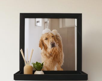 Funny Dog Toilet Paper Shelf, Rustic Wood Bathroom Wall Storage Holder