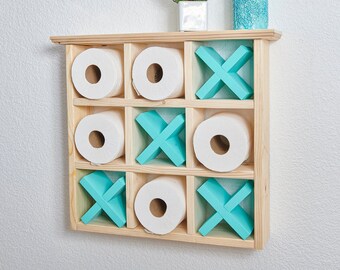 Natural Bath Roll Holder with Shelf | Tic Tac Toe | Bath Room Decor | Bath Room Organization