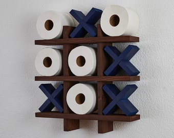 Chestnut Bath Roll Holder | Tic Tac Toe | Blue Pine | Toilet Paper Display | Bath Room Decor | Bath Room Organization |